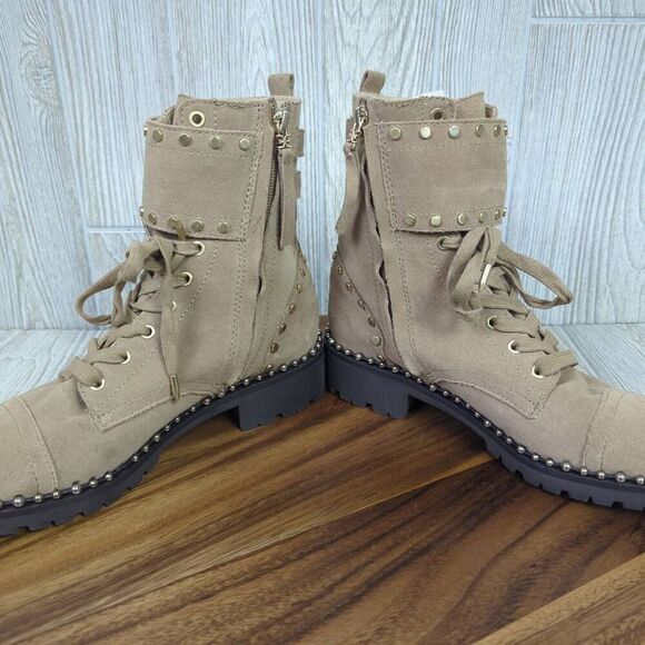 Sam Edelman Womens 8.5 Jennifer Boots Studded Combat Tan Suede Zip Ankle - Picture 7 of 12